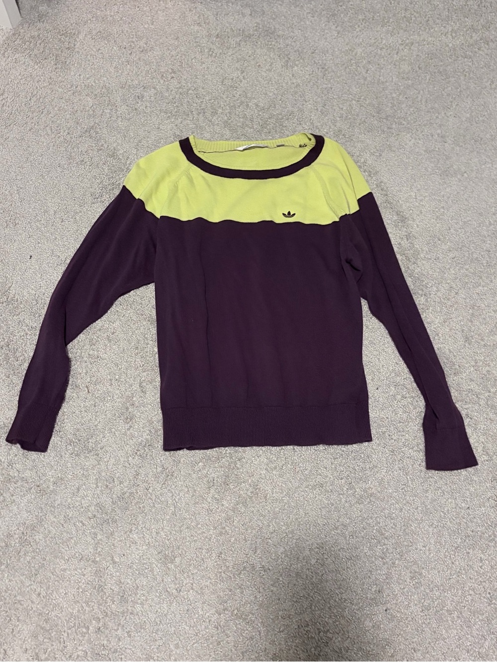 adidas Neon Yellow and Plum Contrast Crewneck Sweater